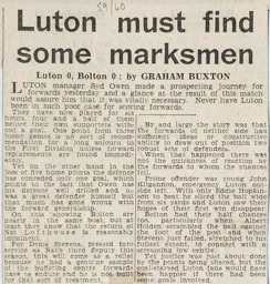 Match Report: Luton Town FC vs Bolton Wanderers (5th Sep 1959)