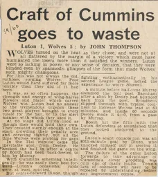 Match Report: Luton Town FC vs Wolverhampton Wanderers (3rd Oct 1959)