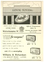 Programme: Luton Town FC vs Wolverhampton Wanderers (3rd Oct 1959)