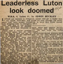Match Report: West Bromwich Albion vs Luton Town FC (24th Oct 1959)