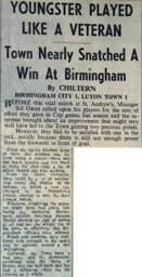 Match Report: Birmingham City vs Luton Town FC (7th Nov 1959)
