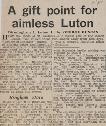 Match Report: Birmingham City vs Luton Town FC (7th Nov 1959)