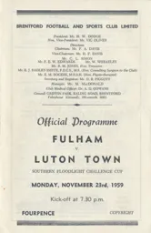 Programme: Luton Town FC vs Fulham (23rd Nov 1959)