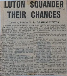 Match Report: Luton Town FC vs Preston North End (28th Nov 1959)