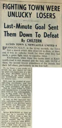 Match Report: Luton Town FC vs Newcastle United (12th Dec 1959)