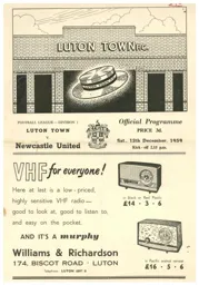 Programme: Luton Town FC vs Newcastle United (12th Dec 1959)