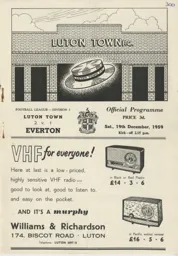 Programme: Luton Town FC vs Everton (19th Dec 1959)