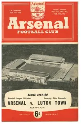 Programme: Arsenal vs Luton Town FC (26th Dec 1959)