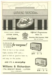 Programme: Luton Town FC vs Fulham (23rd Jan 1960)