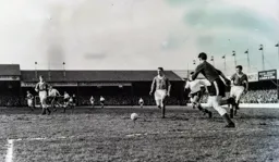 Gordon Banks comes out to save the ball