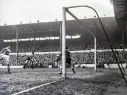 Joe McBride, on his debut, heads across goal