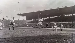 Gordon Turner tries to head the ball on