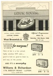 Programme: Luton Town FC vs West Bromwich Albion (12th Mar 1960)