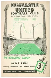 Programme: Newcastle United vs Luton Town FC (19th Mar 1960)