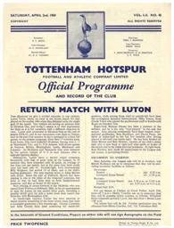 Programme: Tottenham Hotspur vs Luton Town FC (2nd Apr 1960)
