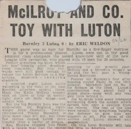 Match Report: Burnley vs Luton Town FC (16th Apr 1960)