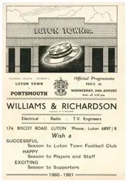 Programme: Luton Town FC vs Portsmouth (24th Aug 1960)
