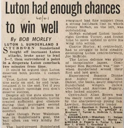 Match Report: Luton Town FC vs Sunderland (27th Aug 1960)