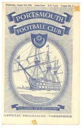Programme: Portsmouth vs Luton Town FC (31st Aug 1960)