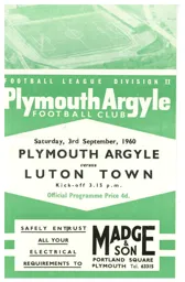 Programme: Plymouth Argyle vs Luton Town FC (3rd Sep 1960)