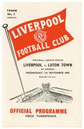 Programme: Liverpool vs Luton Town FC (7th Sep 1960)