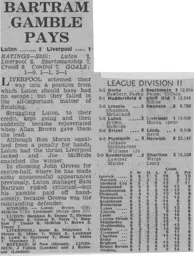 Match Report: Luton Town FC vs Liverpool (14th Sep 1960)