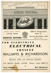 Programme: Luton Town FC vs Bristol Rovers (8th Oct 1960)
