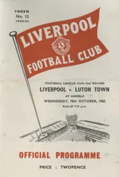 Programme: Liverpool vs Luton Town FC (19th Oct 1960)