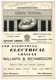 Programme: Luton Town FC vs Leyton Orient (22nd Oct 1960)
