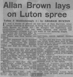 Match Report: Luton Town FC vs Middlesbrough (19th Nov 1960)