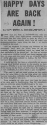 Match Report: Luton Town FC vs Southampton (3rd Dec 1960)