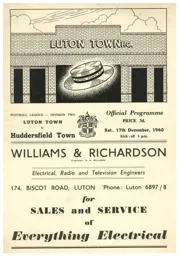 Programme: Luton Town FC vs Huddersfield Town (17th Dec 1960)