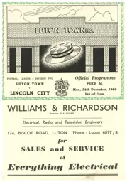 Programme: Luton Town FC vs Lincoln City (26th Dec 1960)