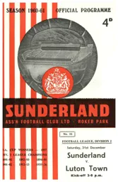 Programme: Sunderland vs Luton Town FC (31st Dec 1960)