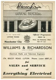 Programme: Luton Town FC vs Manchester City (1st Feb 1961)