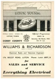 Programme: Luton Town FC vs Derby County (4th Mar 1961)