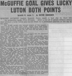 Match Report: Ipswich Town vs Luton Town FC (25th Mar 1961)