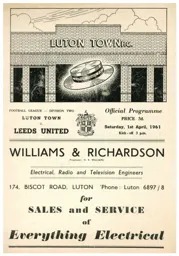 Programme: Luton Town FC vs Leeds United (1st Apr 1961)