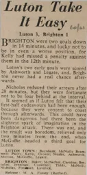 Match Report: Luton Town FC vs Brighton & Hove Albion (15th Apr 1961)