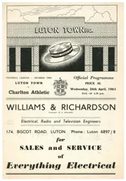 Programme: Luton Town FC vs Charlton Athletic (26th Apr 1961)