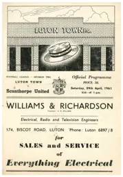 Programme: Luton Town FC vs Scunthorpe United (29th Apr 1961)
