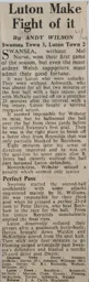 Match Report: Swansea Town vs Luton Town FC (9th Sep 1961)