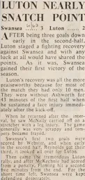 Match Report: Swansea Town vs Luton Town FC (9th Sep 1961)