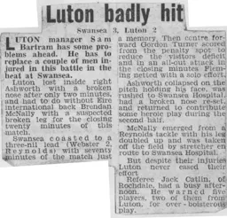 Match Report: Swansea Town vs Luton Town FC (9th Sep 1961)
