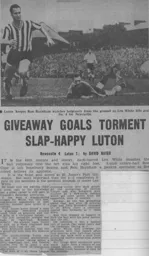 Match Report: Newcastle United vs Luton Town FC (30th Sep 1961)