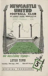 Programme: Newcastle United vs Luton Town FC (30th Sep 1961)