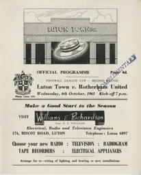 Programme: Luton Town FC vs Rotherham United (4th Oct 1961)