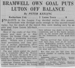 Match Report: Rotherham United vs Luton Town FC (10th Oct 1961)