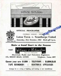Programme: Luton Town FC vs Scunthorpe United (21st Oct 1961)