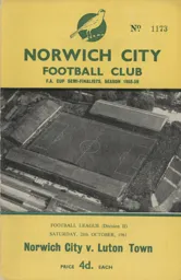 Programme: Norwich City vs Luton Town FC (28th Oct 1961)